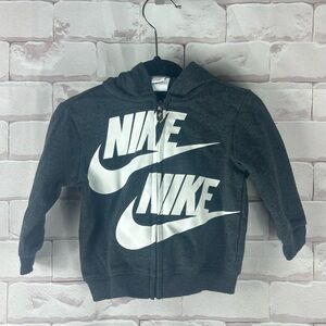Nike Infant Hooded Full Zip Sweatshirt Charcoal Grey Double Logo | 6M